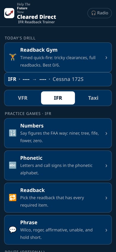 Cleared Direct screenshot: Home: IFR practice games