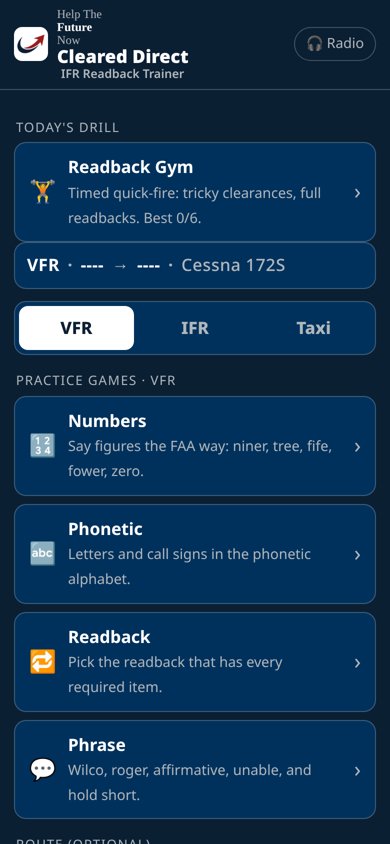 Cleared Direct screenshot: VFR mode